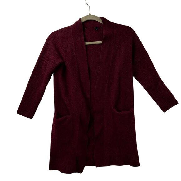 Theory Women's XS Burgundy Cardigan 100% Cashmere Long Sleeve Pockets Sweater - Picture 10 of 13
